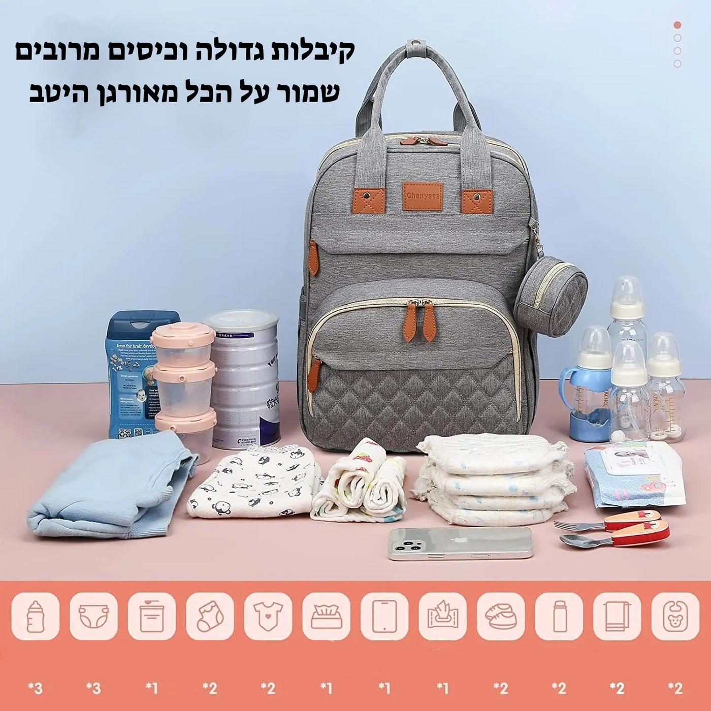 תיק החתלה 3 ב-1 עם מיטת תינוק מתקפלת