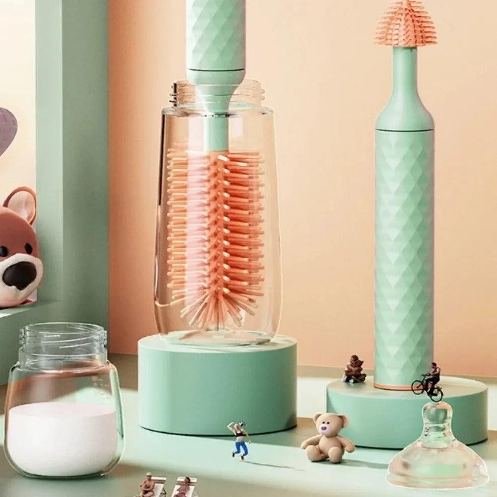 מברשת חשמלית מסיליקון לניקוי בקבוקים ופיות – מסתובבת 360°