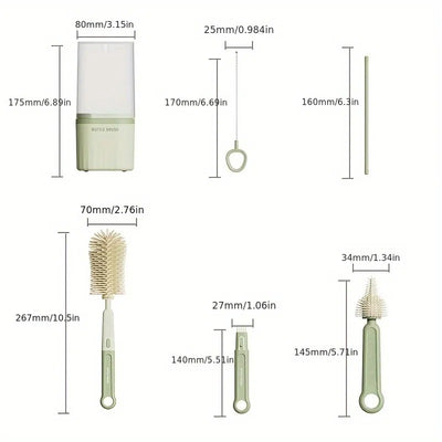 סט מברשת סיליקון לניקוי בקבוקים – כולל מתקן ייבוש מסתובב 360°